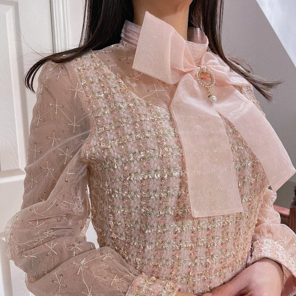 Mini Pink Tweed and tulle dress - Picture 2 of 4